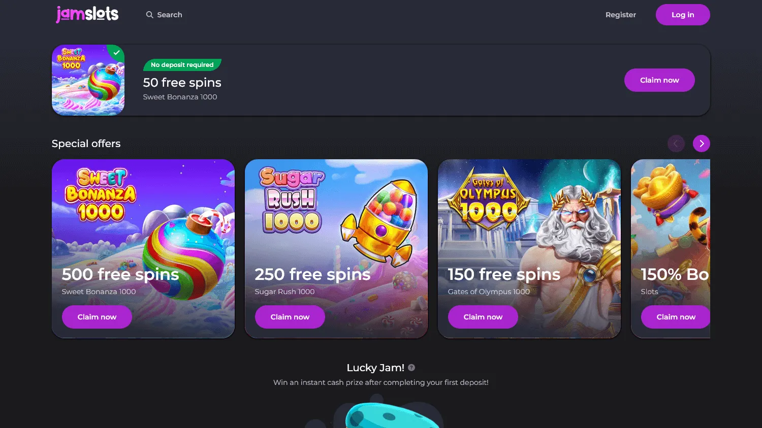 Jamslots casino homepage desktop